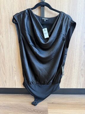 Express Black Draped Cowl Neck Sleeveless Bodysuit